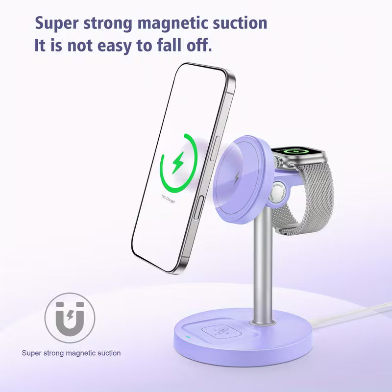 15W Magnetic Wireless Charger Desktop Phone Stand 3-in-1