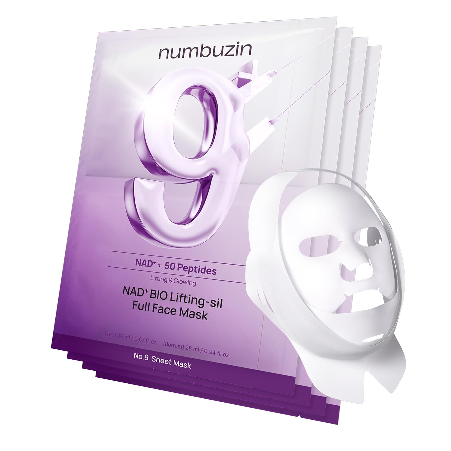 numbuzin No.9+ NAD+ BIO Lifting Full Face Mask 4 SHEETS + 1 SHEET GIFT