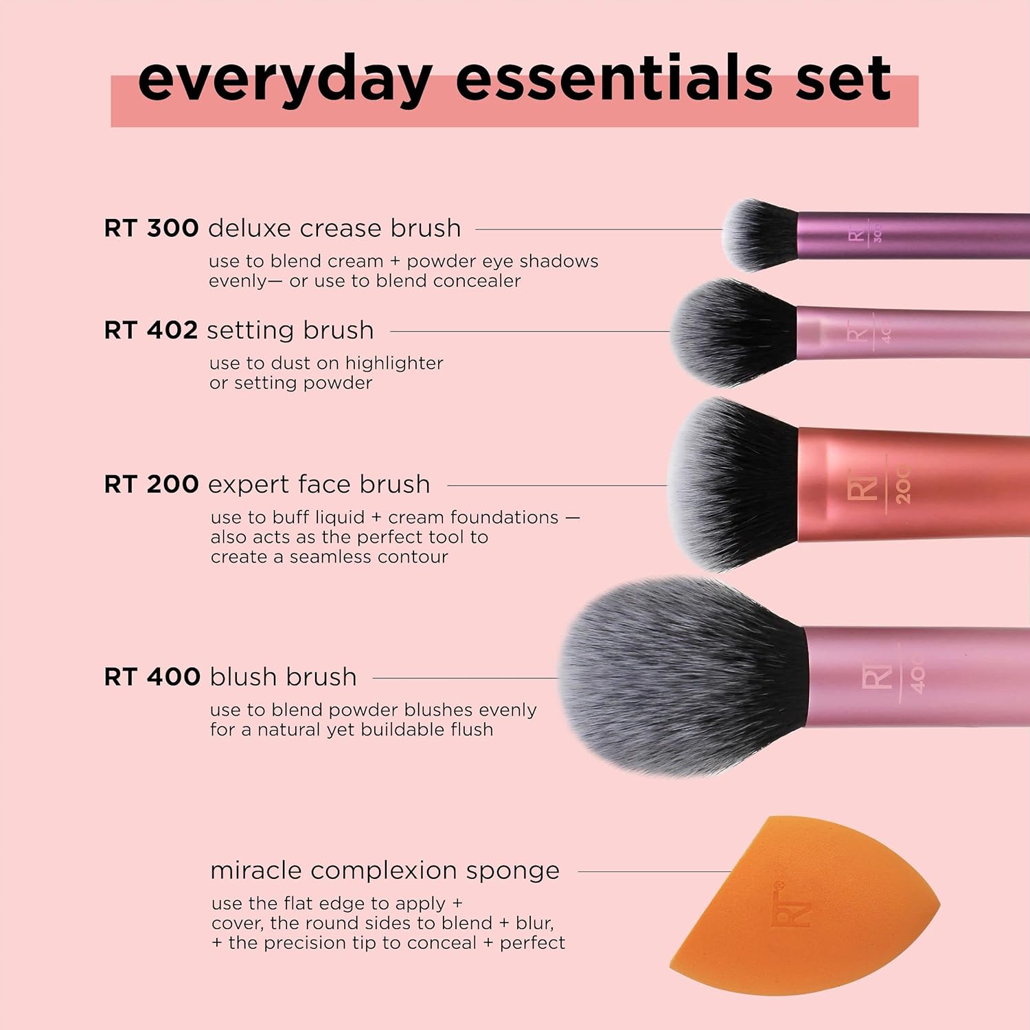 Real Techniques 5 Piece Everyday Essentials Makeup Brush Set - YesMegastore